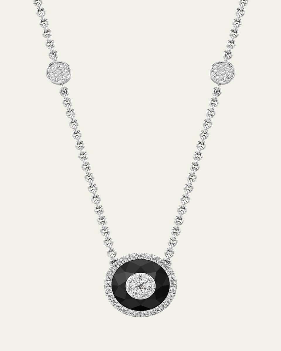 18K White Gold 10mm Halo Pendant Necklace with Diamonds